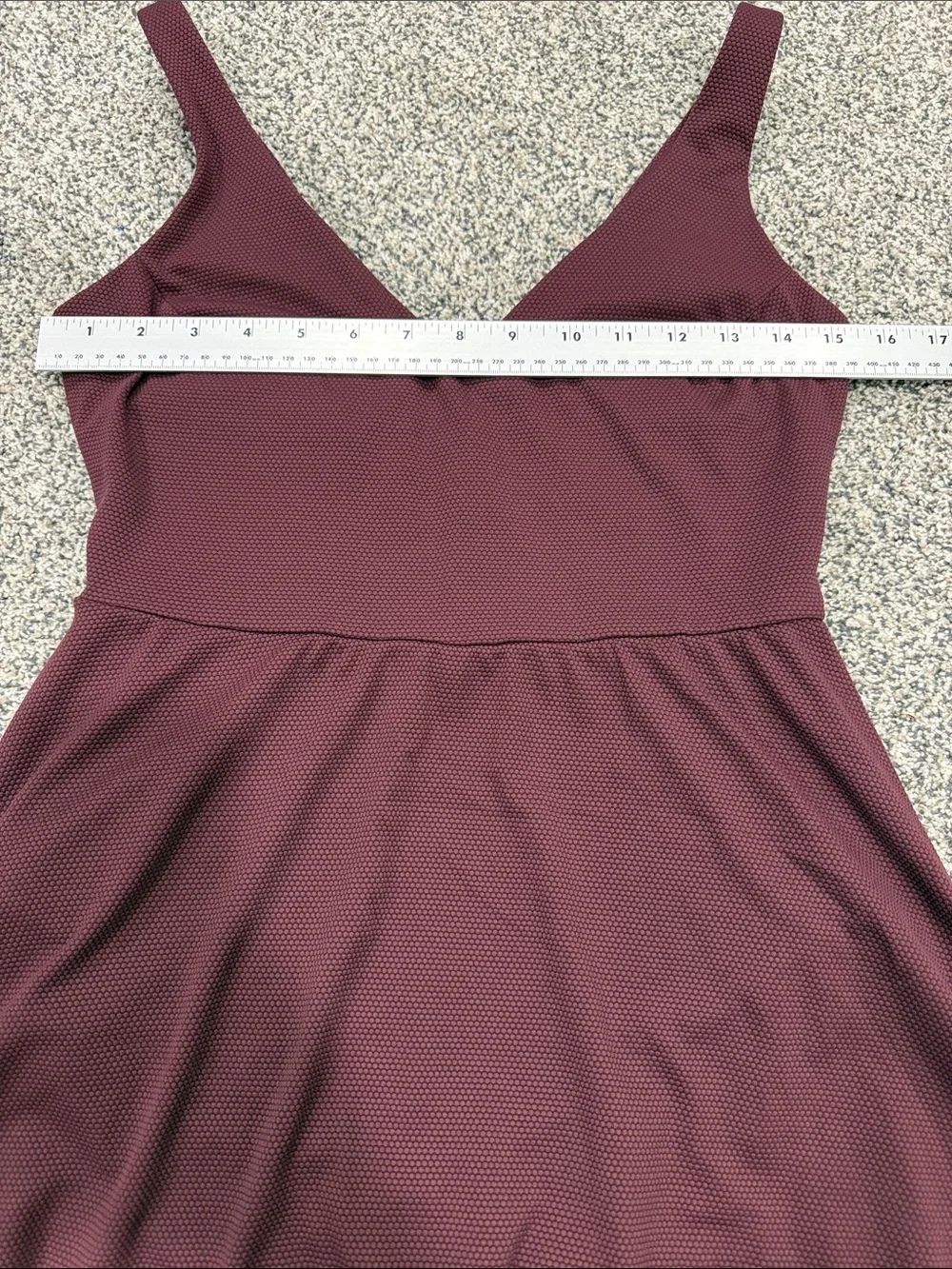 SPANX Pique’ Size L Textured V-Neck Mini Swim Bathing Suit Dress in Burgundy